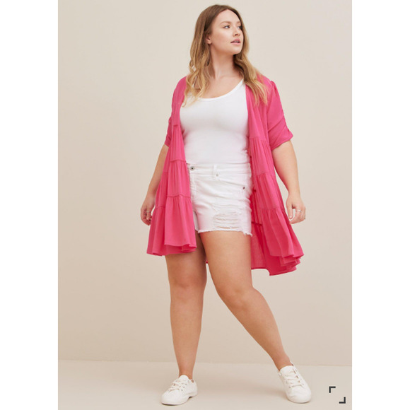 Torrid Swim Cover Up Cardigan Womens 1X 14W 16W Crinkle Gauze Beach Boho Ruffles - Picture 3 of 12